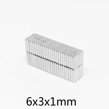 50~3000PCS 6x3x1 mm blokas Galingi magnetai 6mmX3mm lakštinis nuolatinis magnetas 6x3x1mm plonas neodimio magnetinis stiprus magnetas 6* 3 * 1 mm