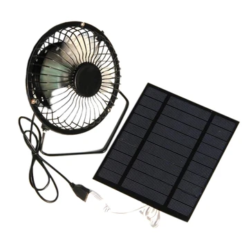 5W 5V saulės kolektoriumi maitinamas ventiliatorius, mini nešiojamas vėdinimo aušinimo ventiliatorius 4 colių USB nešiojamas ventiliatorius kempingo jachtų šunų namams
