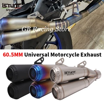 60MM Universalus motociklo išmetamųjų dujų modifikuotas dvigubų skylių duslintuvas su nuimamu DB žudiku, skirtas MT10 CB300R ER6N CBR1000 ZX6R R6