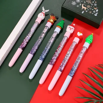 8PCS Christmas Quicksand Pen Creative Christmas Series Gel Pen Writing Stationery Christmas Gifts