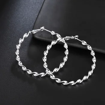 925 sidabro lankelio auskarai aukštos kokybės didelis ratas apvalios mados moterų vakarėlis Papuošalai gražios vestuvės 4.5CM nemokamas pristatymas