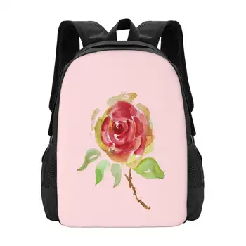 A Rose For You Pattern Design Bag Student's Backpack Rose Flower Pink Love Akvarelė Gėlių kompozicija Gamtos sodas