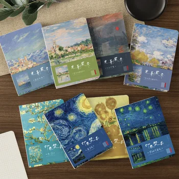 A5 Van Gogh & Monet Famous Painting Series Cover Notebook,80sheets/Book Grid Inside Pages,Office Learning Diary QP-34