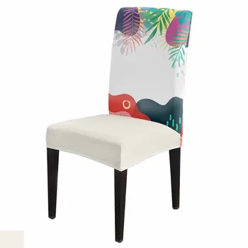 Abstraktūs lapai Augalų kėdės užvalkalo rinkinys Virtuvės tempiamas spandekso sėdynės užvalkalas Namų dekoras Valgomojo sėdynės užvalkalas