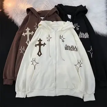 American Trendy Brand Cross Hooded džemperis vyrams ir moterims rudens plonu gatvės stiliumi Hip-hop Cardigan Jacket Drabužiai Y2k