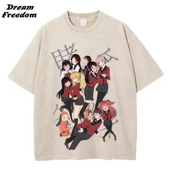 Anime Kakegurui Printed Washed Tshirt Vintage Vintage Gothic Harajuku Style Hip Hop Casual Oversized Top Unisex
