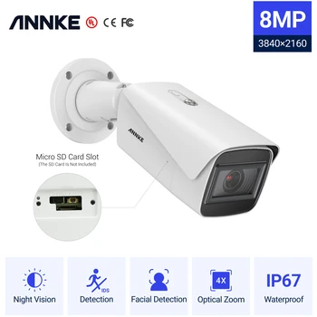 ANNKE 8MP IR tinklas Bullet Camera Smart Home Security PoE kamera Lauko naktinis matymas Asmuo Transporto priemonės aptikimas Garso įrašymas