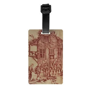 Antikvarinis vintažinis prancūziškas toile de jouy bagažo žyma Tradicinis Prancūzijos menas Kelioninis krepšys Lagaminas Privatumo viršelio ID etiketė
