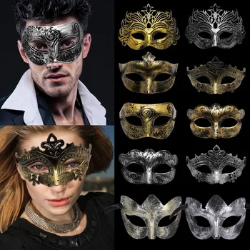 Antikvarinė raižyta puskaukė Sliver Gold Halloween Horror Sexy Eye Mask Retro Plastic Masque Suit Party Props Cosplay suknelė