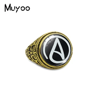 Ateistinio ateizmo simbolis Antikvariniai žiedai vyrams Ateistinis logotipas Stiklo kabošono mados kupolo žiedai Rankų darbo papuošalai Vintažinis žiedas