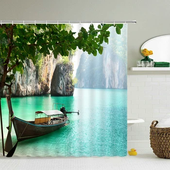 Aukštos kokybės skalbiamos dušo užuolaidos natūralus peizažas 3D vandeniui atsparaus audinio vonios kambario dekoras didelis 240X180 spausdinta dušo užuolaida
