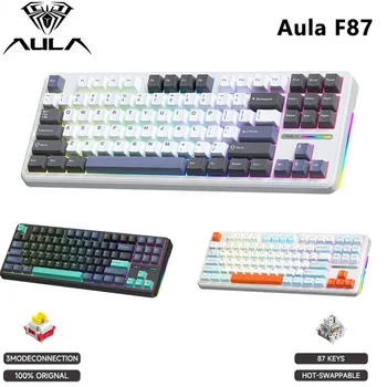 Aula F87 Mechaninė klaviatūra 3 režimas 2.4G/USB/Bluetooth Trijų režimų belaidė klaviatūra 87 Key Hotswap RGB PBT žaidimų klaviatūra
