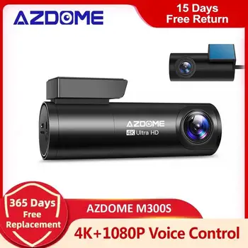 AZDOME M300S automobilio DVR 4K + 1080P dvigubo brūkšnio kamera su WiFi GPS Super naktiniu matymu 24 valandų parkavimo režimas Kilpos įrašymas G jutiklis