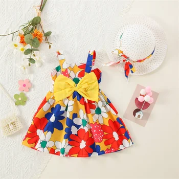 Baby Girl suknelė naujagimiui vasaros 2 dalių rinkinys Mažas ramunėlių sijonas+skrybėlė nuo saulės Bowknot Medvilniniai kasdieniai drabužiai