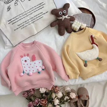 Baby Girls Aksominiai džemperiai Mažyliai Kids Medvilniniai gobtuvai 2023 Ruduo Žiema nuo 1 iki 6 metų Vaikų animacinis kostiumas Korėjietiškas stilius
