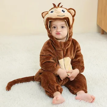 Baby Rompers Žieminis kostiumas Flanelė mergaitei Berniukas Mažylis Kūdikių drabužiai Vaikai Apskritai Gyvūnai Panda Tigras Liūtas Vienaragis Ropa Bebe