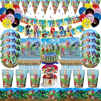 Baby Shower Sonic Birthday Party reikmenys Popierinė saldainių dėžutė Servetėlė Super ežiukas Balionų rinkinys Vaikams Dovanų spragėsių dėžutė