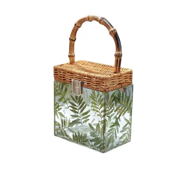 Bambuko lapų krepšys Bambuko rankinė Akrilas Skaidrus vakarinis krepšys Vasaros modelis Stilius Dėžutė Sankabos Garsus prabangaus prekės ženklo makiažo krepšys