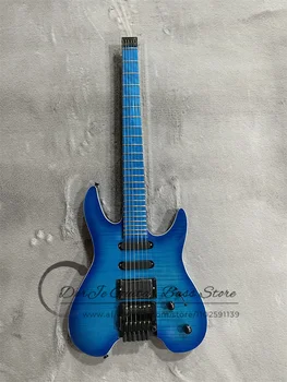 Begalvė elektrinė gitara Mėlynas kūnas Liepsnojantis klevo viršus Kremas Įrišimas Mėlyna pirštų lenta Aukštos kokybės tiltas