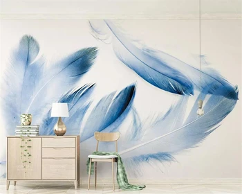 beibehang 3D tapetų fonas freska svetainė sofa miegamasis mėlyna plunksna Televizoriaus fonas pasirinktinis bet kokio dydžio siena 3D tapetai