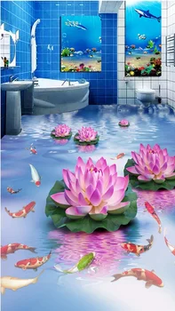 beibehang Pasirinktiniai fototapetai Grindų paveikslai Unikalus lotoso vanduo Violetinė prausykla Vonios kambarys Miegamasis 3D aukštas