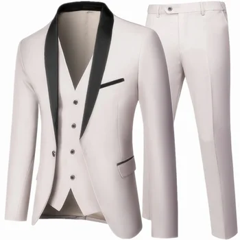 Black Men Autumn Wedding Party Three Pieces Set Large Size 5XL 6XL Male Blazer Coat Pants and Vest Fashion Slim Fit Suit