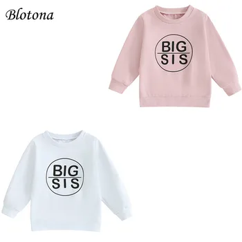 Blotona Kids Baby Girl džemperis Laiškas Spausdinti Megztiniai ilgomis rankovėmis Pavasario viršūnės mažyliams Mieli drabužiai 3-7Metai