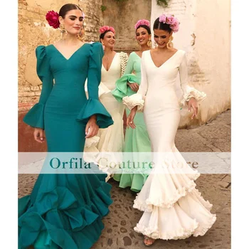 Blue Dance Vakarinė suknelė 2024 Ilgos raukinių rankovės Ispanijos prom vakarėlių suknelės Ceremonija Vakariniai chalatai moterims