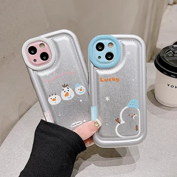 Cartoon Cute Silver Snowman Phone Case, skirtas iPhone 14 13 12 15 Pro Max minkštas silikoninis 