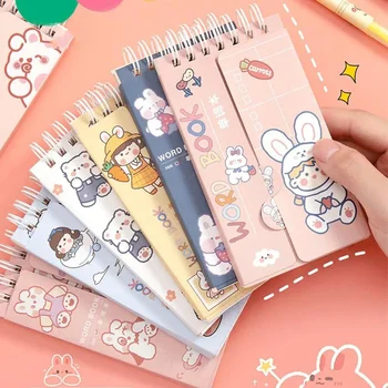 Cartoon Portable Coil Pocket Notepads 80 Sheets Student English Words Mini Notebook Memo Pad Planner School Kawaii Stationey