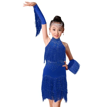 Child Girls Tassel Latin Dress Kid Bodycon Dress Rumba Dancewear Tussel Fringe Salsa Ballroom Tango Cha Cha Rumba Dance Wear