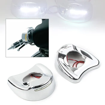 Chrome ABS motociklų apdailos montavimo šoninio veidrodžio dangtelio apvalkalas su balta LED lempute, skirta 