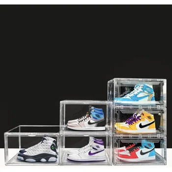 Clear shoebox stacks 10 dalių batų saugykla sportbačių mėgėjams, magnetinės durys, tvirtas, atviras priekinis batų organizatorius