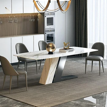 Contemporary Creative Minimalistinis didelis virtuvės stalo komplektas Namų baldai Aukštos klasės marmuro akmens viršus valgomojo stalas 2m 10 žmonių