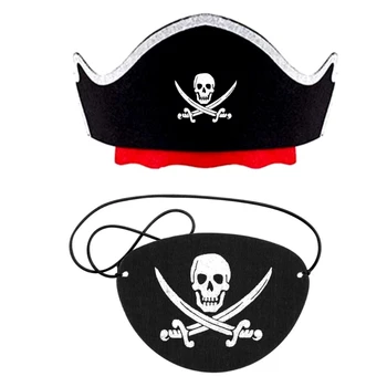 Cosplay Eyepatch Pirate Captain Hat Hairband Women Novelty Headwear Accessories H9ED