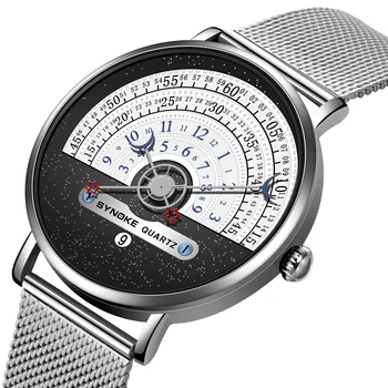 Creative Dials Watch for Men Nerūdijančio plieno sidabrinis sportinis laikrodis atsparus vandeniui su kalendoriumi Easy Reader SYNOKE prekės ženklas