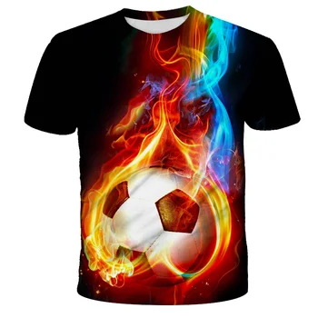 Creative Football 3D Printing Marškinėliai Vyriški Round Neck Summer Fashion Street marškinėliai Unisex Outdoor Sports Vaikiški marškinėliai