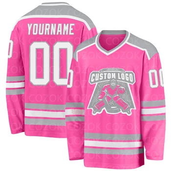 Custom Pink Hockey 3D Print You Name Number Logo Men Women Ice Hockey Jersey Competition Training Jerseys