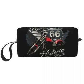 Custom Travel Motorcycle Ride Route 66 Cosmetic Bag US Numbered Highways Makeup Toiletry Organizer Lady Beauty Storage Dopp Kit