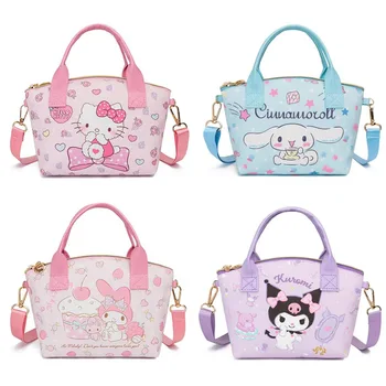 Cute Cartoon Kids Ins Leather PU Leather Hello Kitty Melody Kuromi Cinnamoroll Makeup Bag Crossbody Shoulder Bags Girls Handbag