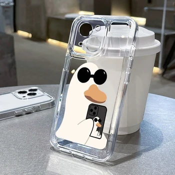Cute Duck minkštas telefono dėklas, skirtas iPhone 15 14 13 Pro Max 7 8 Plus SE 2020 dėklas, skirtas iPhone 11 12 Pro Max XR X XS skaidrus dangtelis