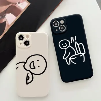 Cute Funny Couple Phone Case for IPhone 11 14 12 Mini 13 Pro MAX XS XR 7 SE20 x 8 Plus Lover Paired Shockproof Soft Cover Fundas