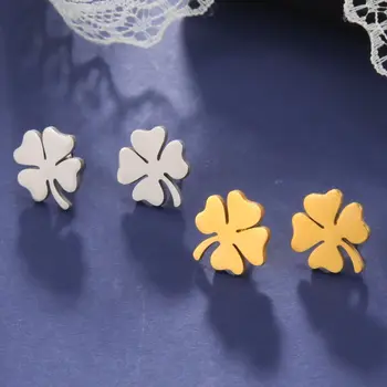 Dawapara Minimalistiniai keturių lapų dobilų auskarai moterims Mergaitės Saulėgrąžos Sėkmės dovana Nerūdijančio plieno airiški papuošalai