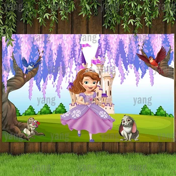 Disney Custom Graži Sofija Violetinė suknelė Princesė Triušis Parkas Karališkoji pilis Fonas Mergaičių gimtadienio vakarėlis Fonas