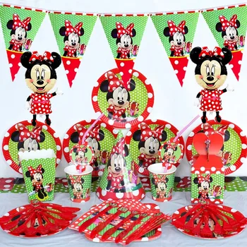 Disney Minnie Party vienkartiniai indai Red Minnie Mouse Party Plate Cup Servetėlė Kids Girl gimtadienio šventės dekoracijos Reikmenys