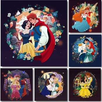 Disney princesės ir princo 5D pilnos apvalios deimantų tapybos rinkiniai Animacinių filmų romantiškas meilužis 