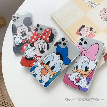 Disney Stitch Mickey Minnie Donald Duck telefono dėklas, skirtas iPhone 11 12 13 14 Pro Max 6 7 8 XS XR animacinis filmas Mielas minkštas apsauginis dangtelis