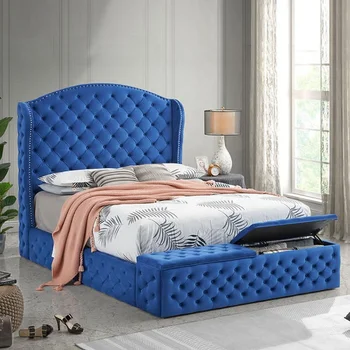 Dizainas miegamojo baldams minkštas kuokštinis dvigulė balta lovos rėmo platforma Laikymo lova Karalienės dydis Karališka lova