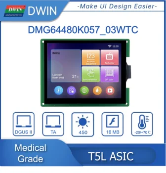 DWIN 5,7 colio, 640*480 pikselių skiriamoji geba, 262K spalvos, IPS-TFT-LCD palaikymas RS232 ir RS485 DMG64480K057_03W