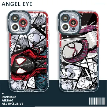 dėklas, skirtas Apple iPhone 12 Mini 8 11 XR 14 Pro 15 Plus SE 7 6s x XS 13 Pro Max Clear Silicone Marvel Spider Man Gwen Art Cover